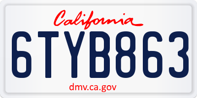 CA license plate 6TYB863