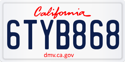 CA license plate 6TYB868