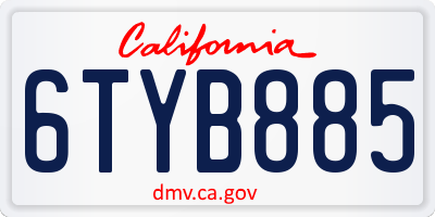 CA license plate 6TYB885