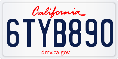 CA license plate 6TYB890