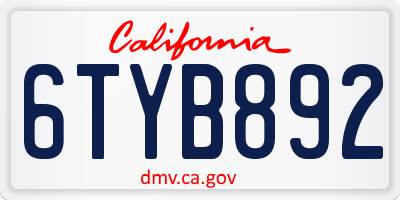 CA license plate 6TYB892