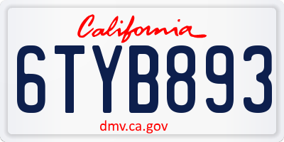 CA license plate 6TYB893