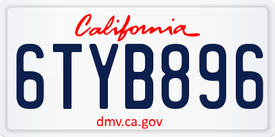 CA license plate 6TYB896