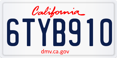 CA license plate 6TYB910
