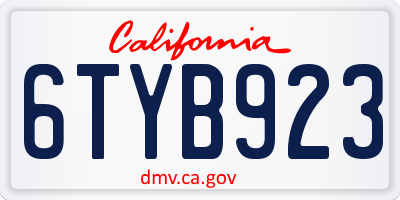 CA license plate 6TYB923
