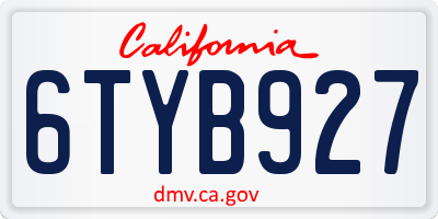 CA license plate 6TYB927