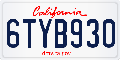 CA license plate 6TYB930