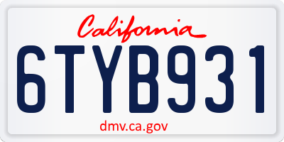 CA license plate 6TYB931