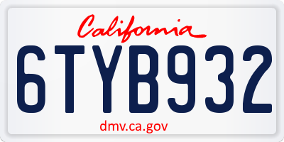 CA license plate 6TYB932