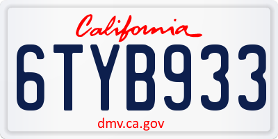 CA license plate 6TYB933