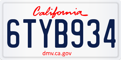 CA license plate 6TYB934