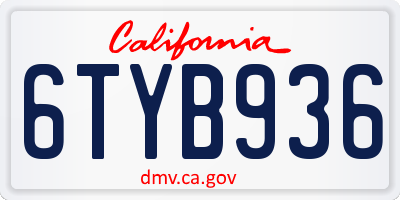 CA license plate 6TYB936