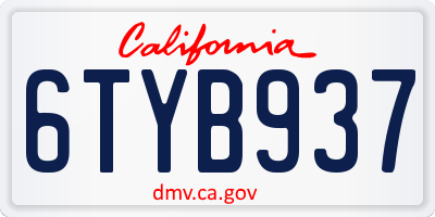 CA license plate 6TYB937