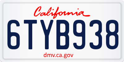 CA license plate 6TYB938
