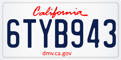 CA license plate 6TYB943