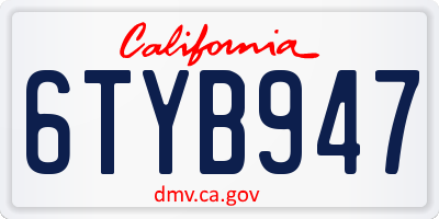 CA license plate 6TYB947