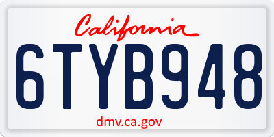 CA license plate 6TYB948