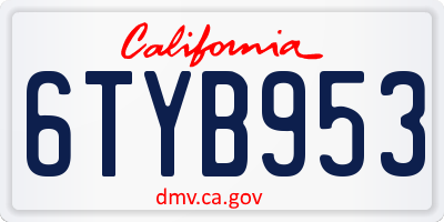 CA license plate 6TYB953