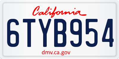 CA license plate 6TYB954