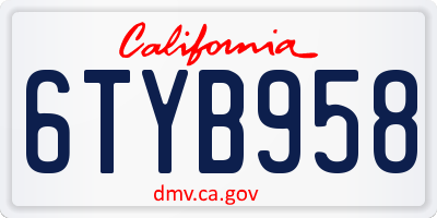 CA license plate 6TYB958