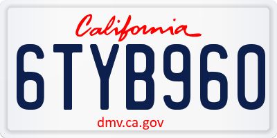 CA license plate 6TYB960