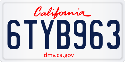 CA license plate 6TYB963