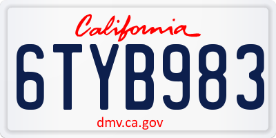 CA license plate 6TYB983
