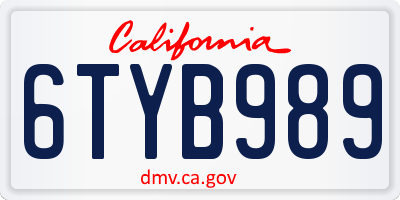 CA license plate 6TYB989