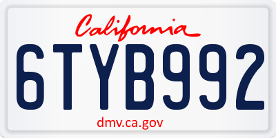 CA license plate 6TYB992