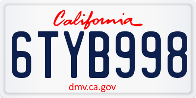 CA license plate 6TYB998