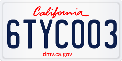CA license plate 6TYC003