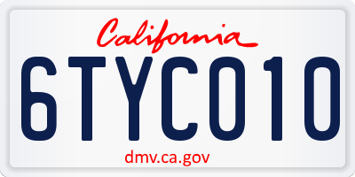 CA license plate 6TYC010