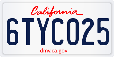 CA license plate 6TYC025