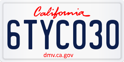 CA license plate 6TYC030