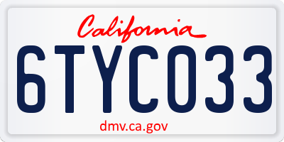 CA license plate 6TYC033