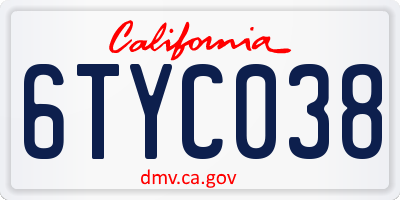 CA license plate 6TYC038