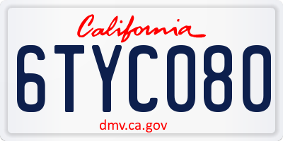 CA license plate 6TYC080