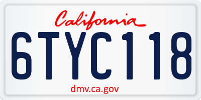 CA license plate 6TYC118