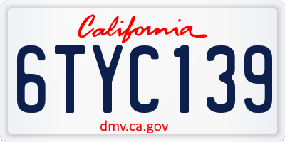 CA license plate 6TYC139
