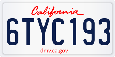 CA license plate 6TYC193