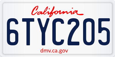 CA license plate 6TYC205