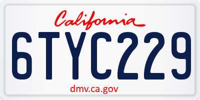 CA license plate 6TYC229
