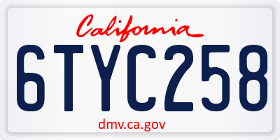 CA license plate 6TYC258