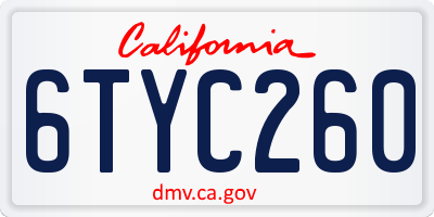 CA license plate 6TYC260