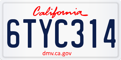 CA license plate 6TYC314