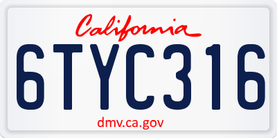 CA license plate 6TYC316