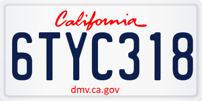 CA license plate 6TYC318