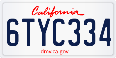 CA license plate 6TYC334