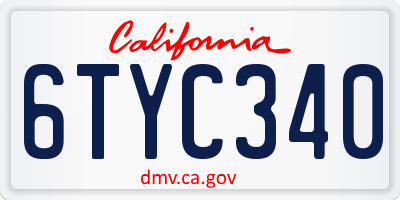 CA license plate 6TYC340