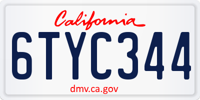 CA license plate 6TYC344